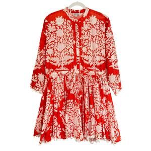 Juliet Dunn Tuckernuck Long Sleeve Button Mini Beach Dress Red Palladio Print L